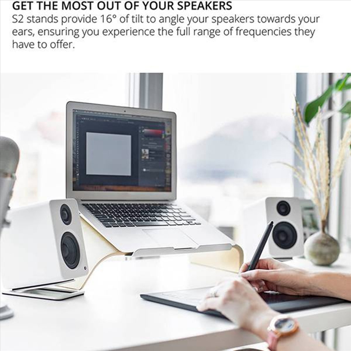 Studio Monitor Speaker - 2Pack Tilted Computer Bookshelf Speaker Holder